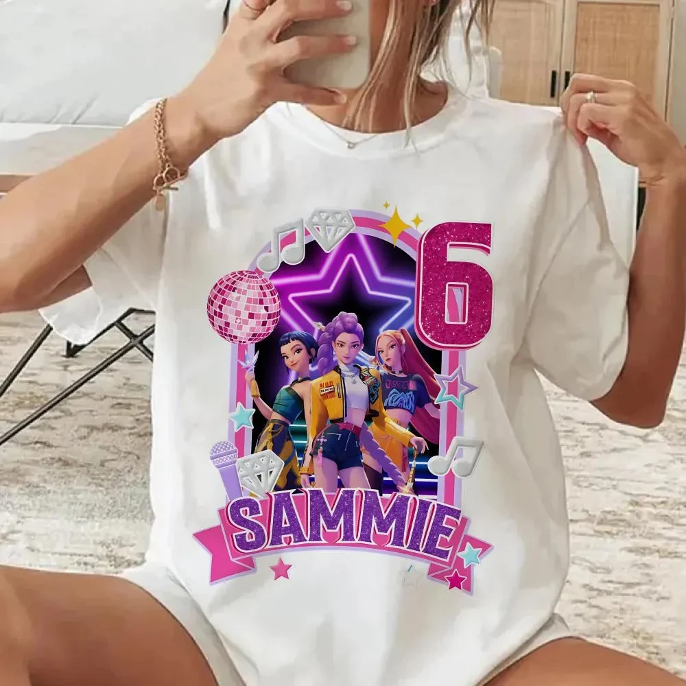 

Women Huntrix Birthday T-Shirt: K-Pop Theme Party Unisex Oversized Loose Casual Pure Cotton Stylish K-pop Merch for Fans