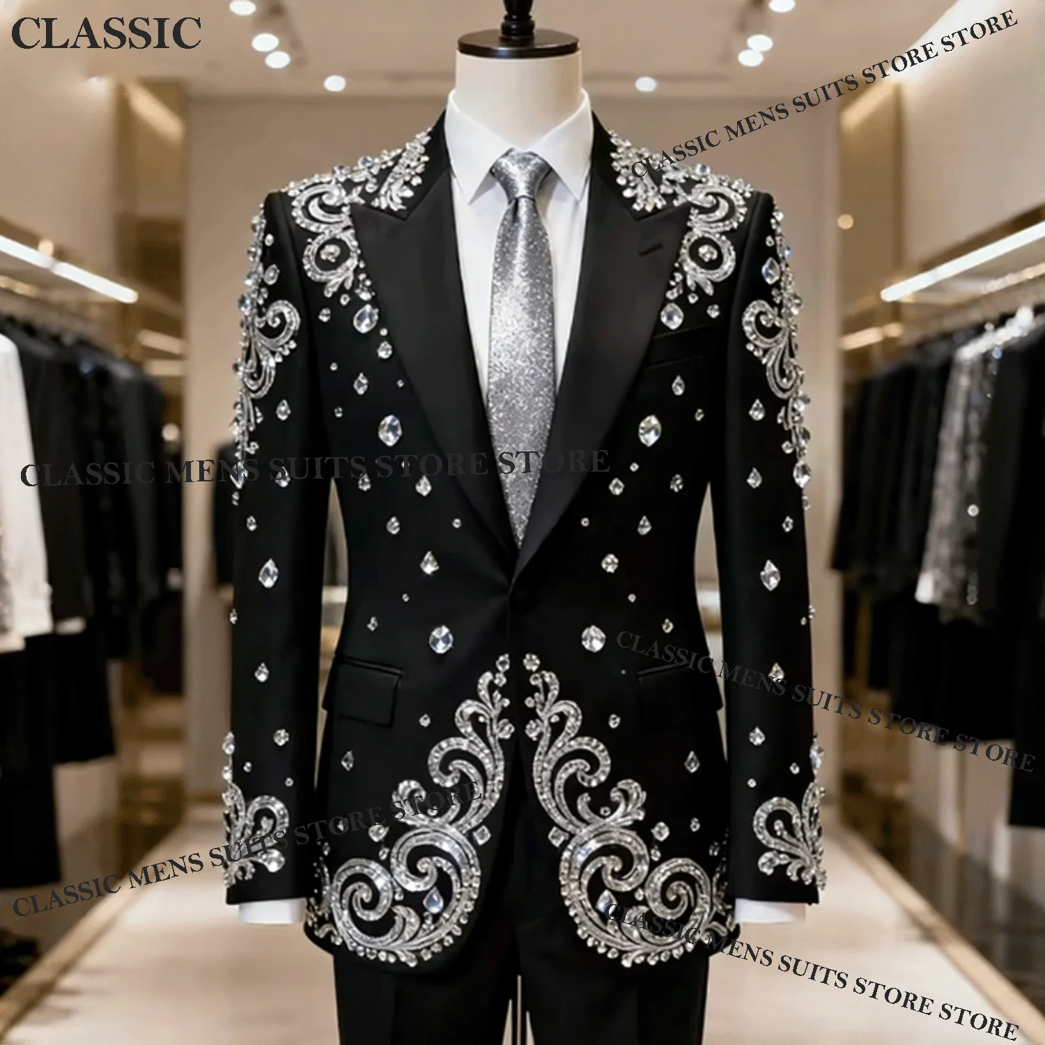 

Блестящие индивидуальные мужские костюмы с кристаллами и стразами, комплекты из 2 предметов, свадебные смокинги для жениха, приталенные пиджаки, мужская одежда