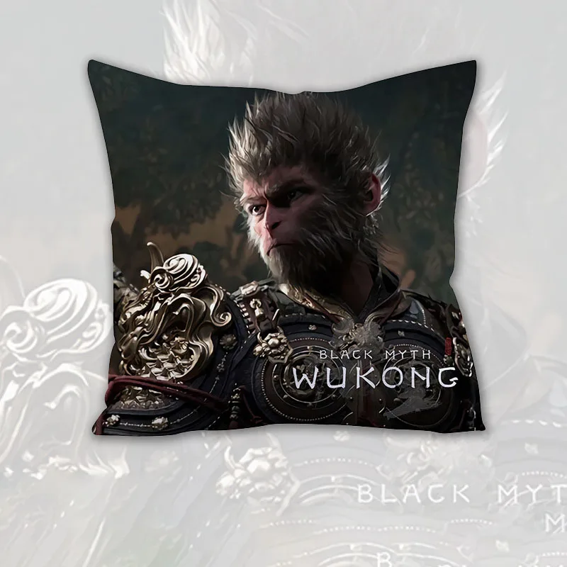 

Game Black Myth Wukong Pillow Covers Cartoon Sofa Decorative Home Double-sided Printing Short Plush Cute Cushion Cover