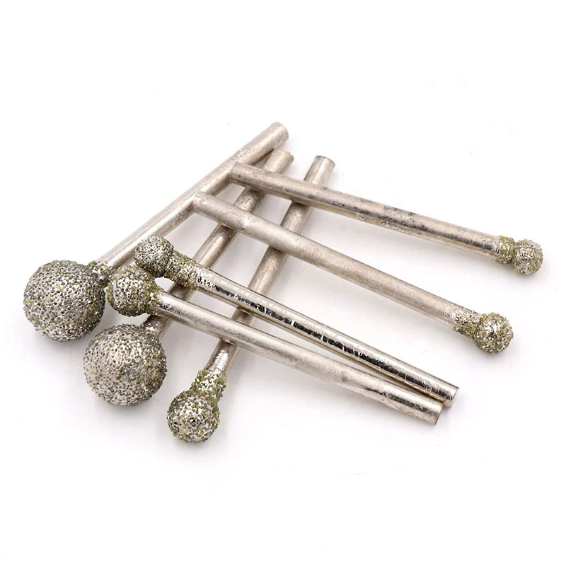 5Pcs 3/4/5/6/8/10mm Diamond Spheroid Ball Burr Grinding Engraving Bit 2.35/3mm Shank Head for Dremel Rotary Tools 60 Grit