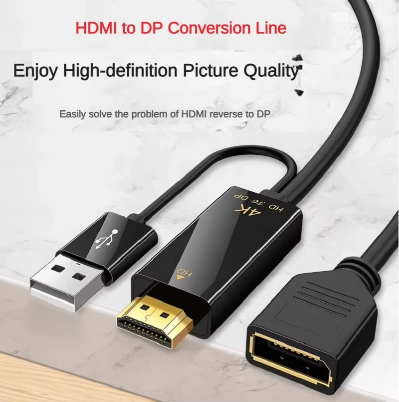 4K@60Hz 2K@120Hz HDMI-Compatible to DisplayPort Cable HDMI Source To DP Display Monitor Cable for PC Laptop PS5 Xbox view 2