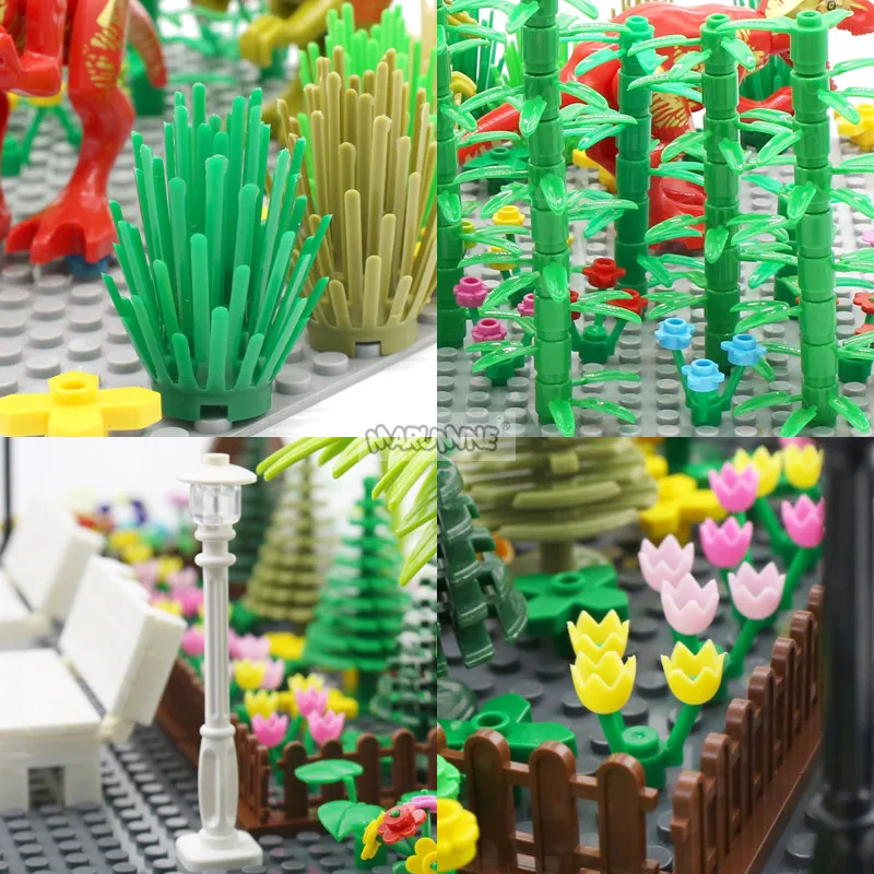 MARUMINE Tree Plant Accessories Garden Parts Building Blocks Flower Green Grass Bush Leaf Jungle DIY MOC Idea Bricks 6064 2471