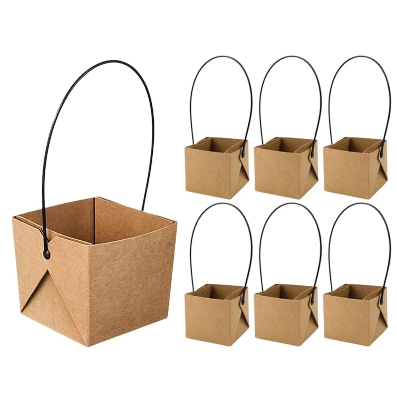 6/12/24/40pcs Mini Kraft Paper Flowerpot Basket Miniature Green Plant Flowerpot Waterproof For Succulent Plants Decoration TMZ