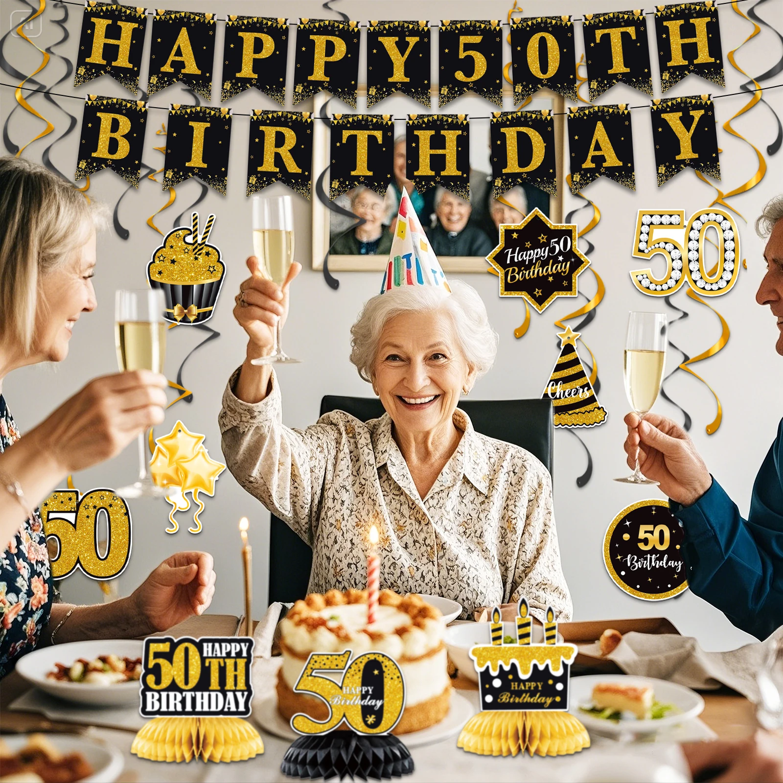 لافتة عيد ميلاد سعيد 50، زينة الحفلات، لمستلزمات زينة الذكرى الخمسين لحفلة عيد الميلاد الخمسين #6