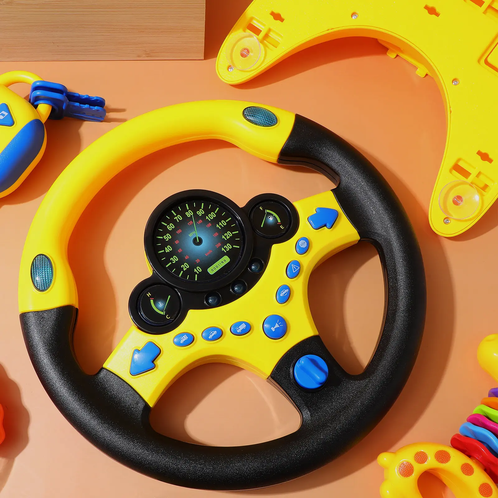 

Детский руль-симулятор вождения желтого цвета с подсветкой и музыкой, реалистичный дизайн для интерактивных игр