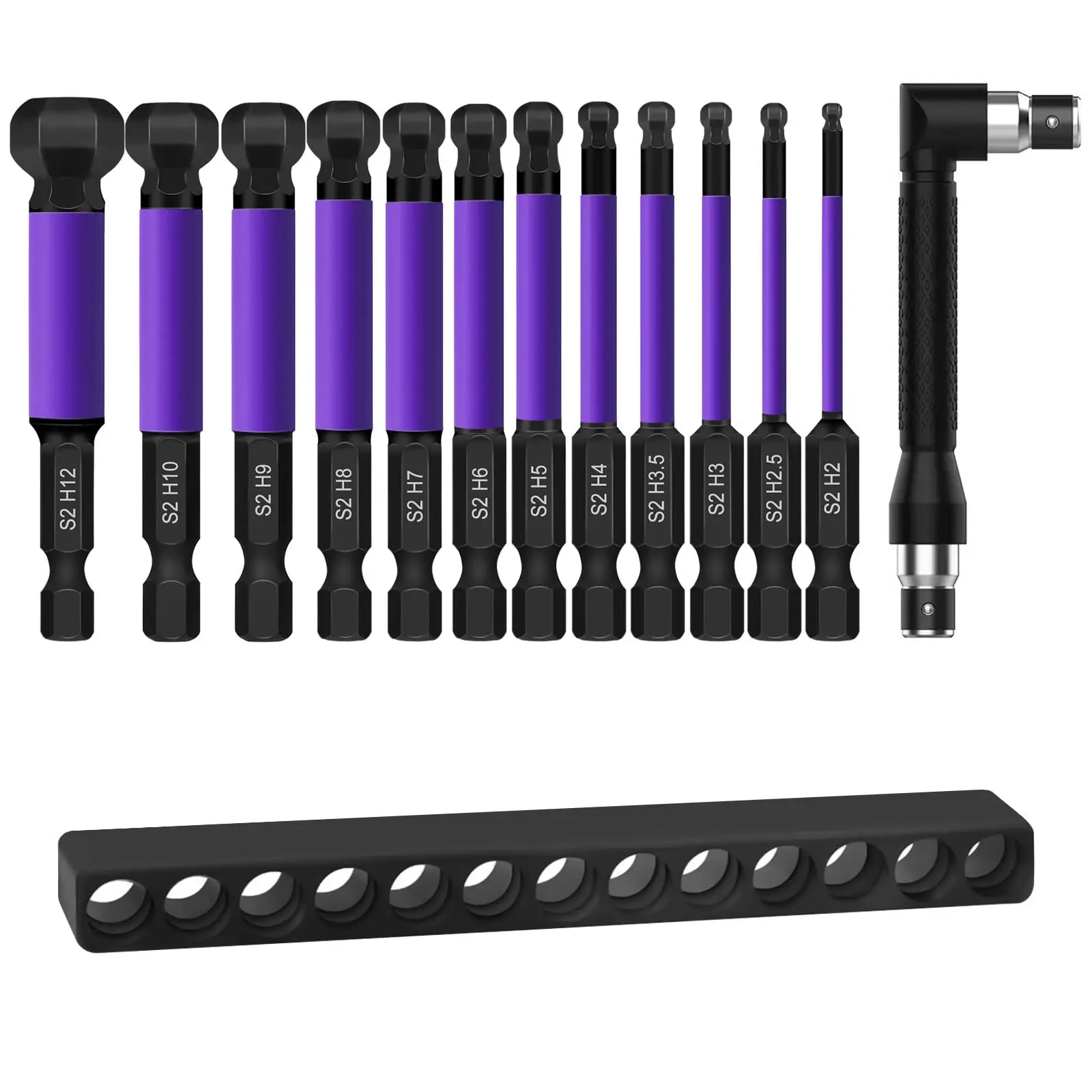 12PCS Magnetic Ball-End Hex Allen Bit Set 2-12mm 1/4'' Quick Change S2 Steel Anti-Rust for Drill DIY Furniture Bike