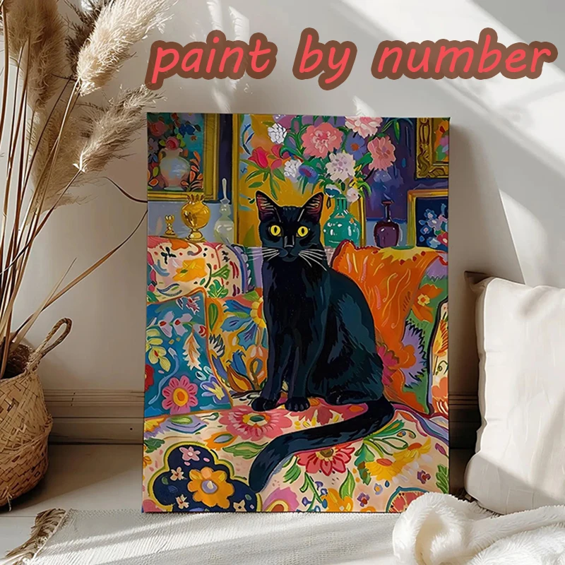 

Черный кот на диване, набор для рисования по номерам для взрослых, химерный кот, сделай сам, цветной подарок для любителей кошек, холст, краска, номер, декор для стен кошки