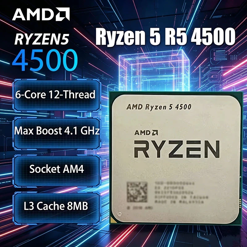 AMD Ryzen 5 4500 Naked packaging Socket AM4 6-Core 12-Thread L3=8MB DDR4 Processor 65W PCIe 3.0 7NM NEW CPU but without fan