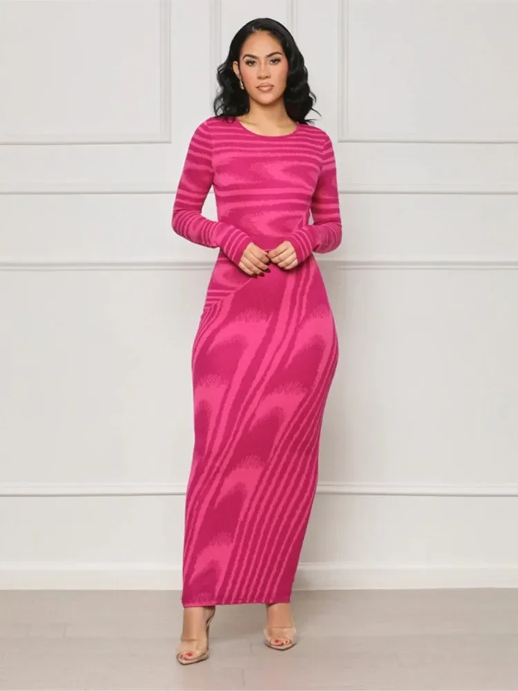 ชุดเดรสลายทางใหม่สำหรับฤดูใบไม้ร่วงและฤดูหนาว ทรงเข้ารูป แฟชั่นผู้หญิง คอทรงโอ แขนยาว สไตล์เรียบหรู เหมาะสำหรับใส่ไปทำงานหรือไปงานปาร์ตี้