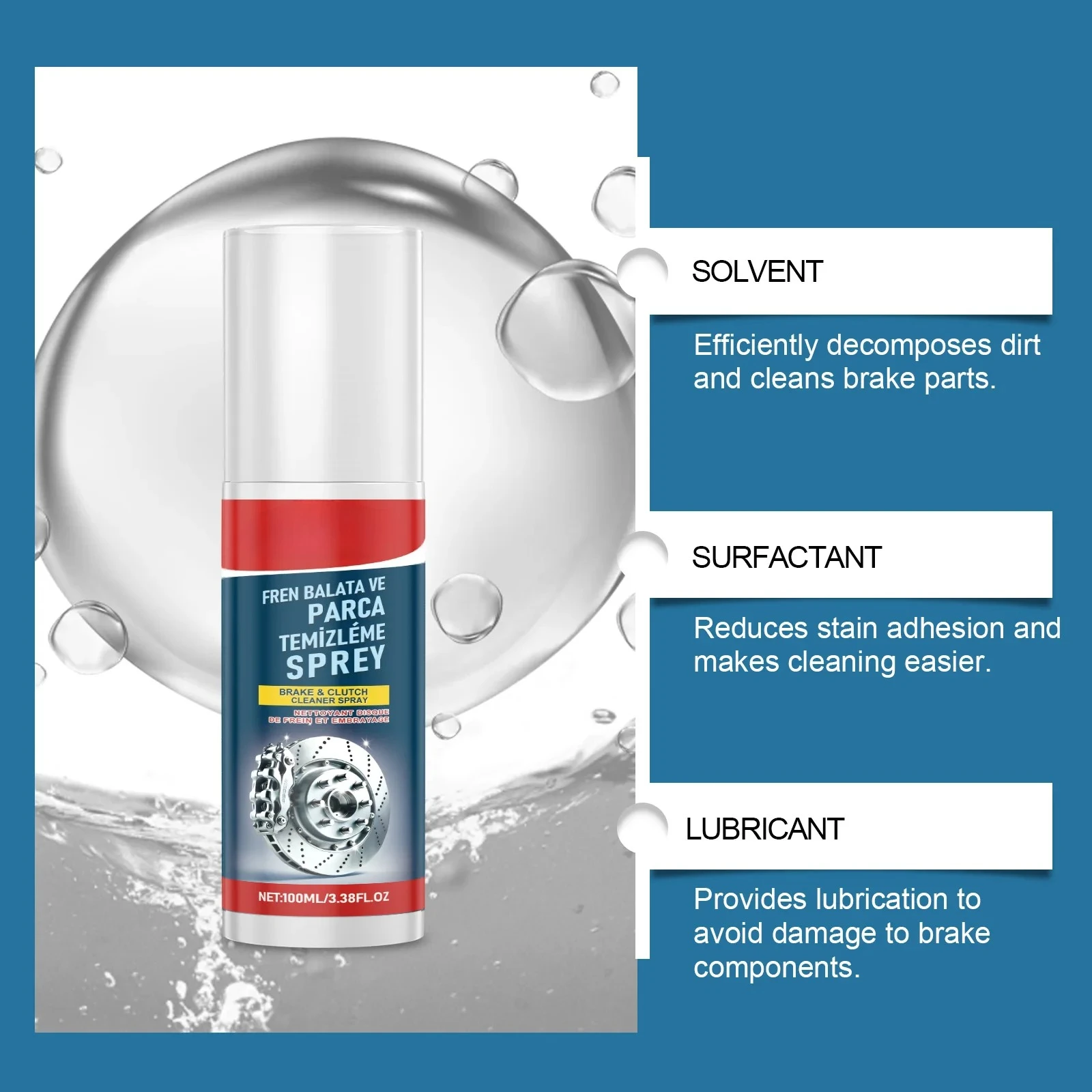 Professional Car Brake Cleaner Spray Reduces Brake Noises Polishing And Maintenance Cleaner Prevent Wheel Rust & Corrosion 100ML