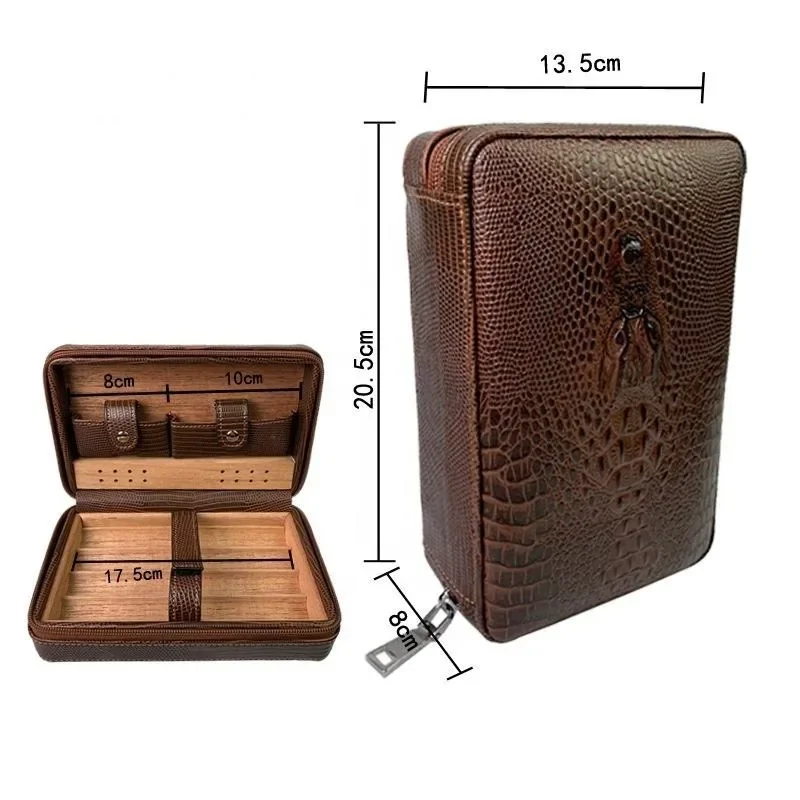 

Cigar Case 4- cigars tubes Leather Travel Portable Humidor with Cedar Wood Lined with Stainless Steel Cigars Cutter