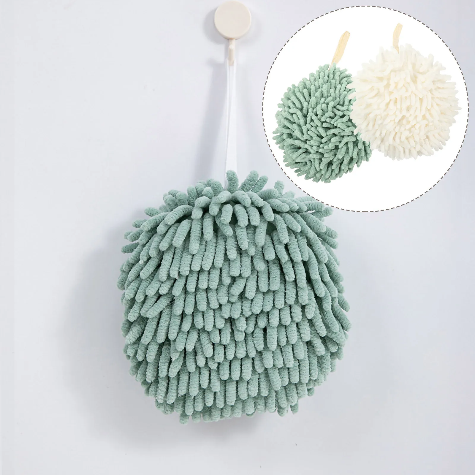 

2Pcs Thick Hand Towel Chenille Material Bathroom Kitchen Use Absorbent Easy Grip Ball Shape Chenille Hand Towel