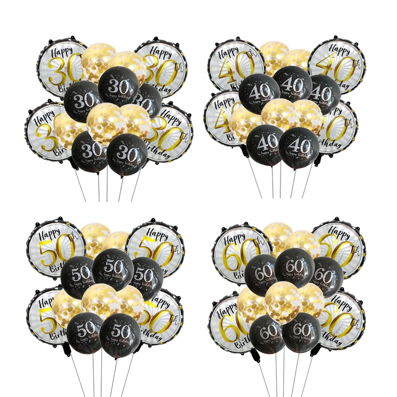 

1Set Black Gold 30 40 50 60th Happy Birthday Latex Aluminum Foil Balloon Men and Women Happy Birthday Anniversary Party Decor