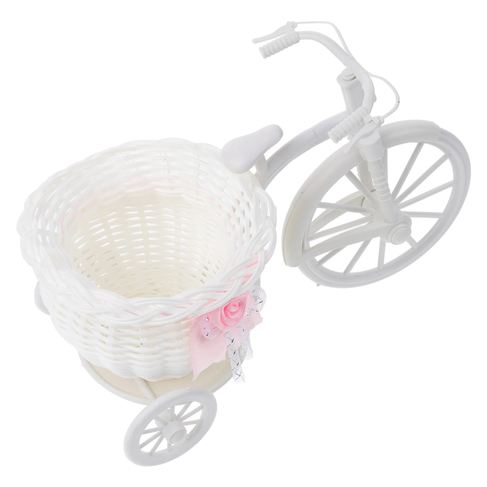 

1Pcs Tricycle Flower Basket Creative Rattan Plastic Basket Crafts White Small Size Random Bowknot Wedding Party