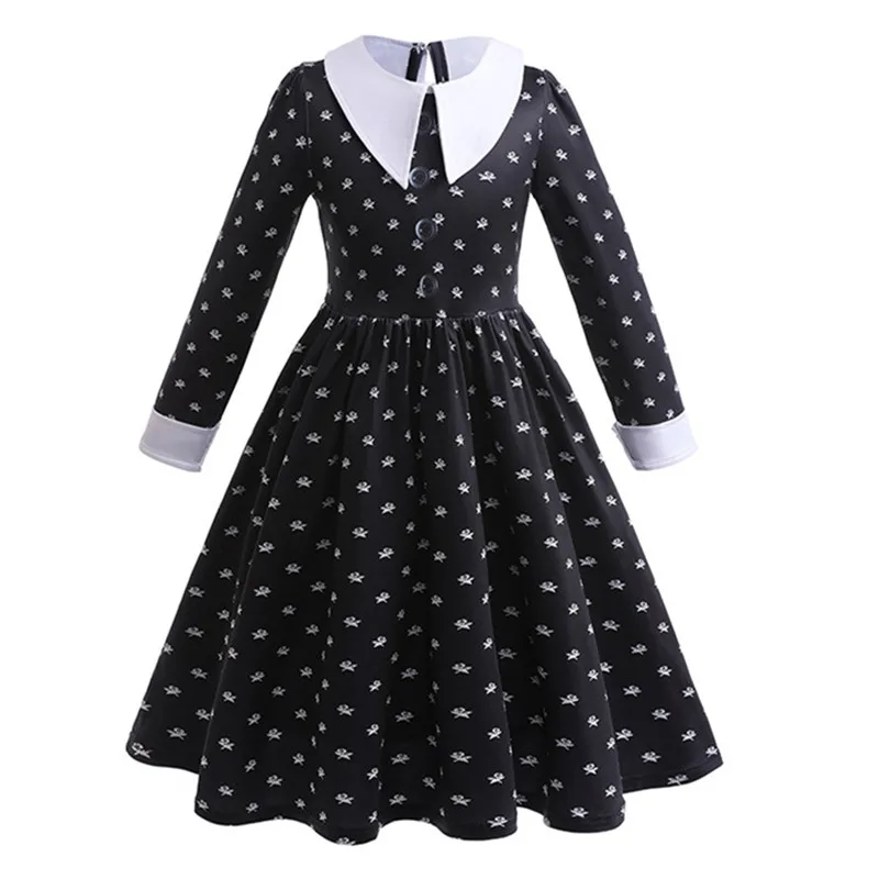 Wednesday Addams Costumes Girls Birthday Princess Costume Black Fancy Kids Halloween Carnival Dancing Party Suit for Girls 3-12Y