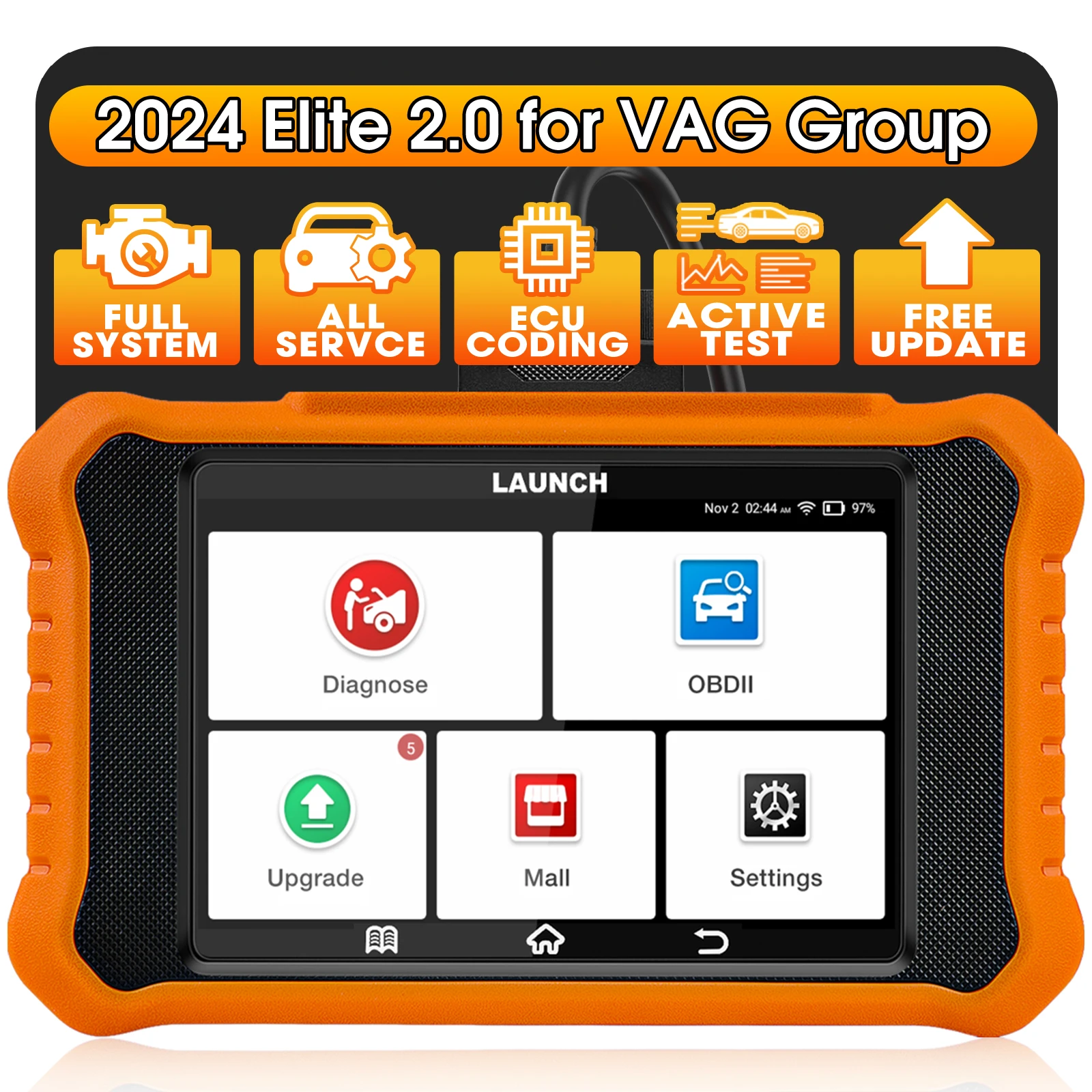 LAUNCH X-431 Creader Elite V2.0 For Volkswagen for Audi for Skoda All System Car Diagnostic Tool ECU Coding Active Test OBD2