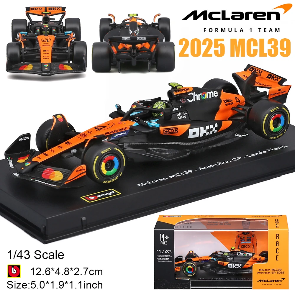 

Bburago 1:43 F1 2025 McLaren MCL39 4# Lando Norris 81# Oscar Piastri Alloy Car Die Cast Model Toy with an acrylic box