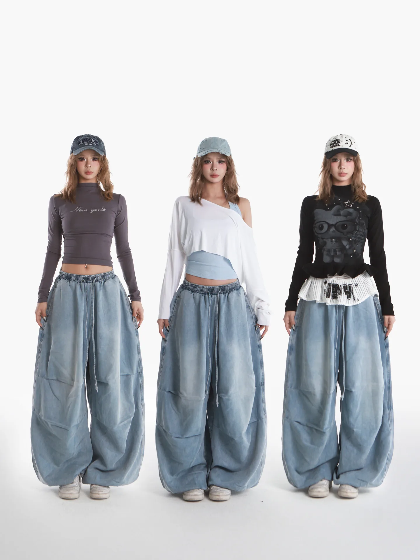 American High Street Simple Match High Waist Wide Leg Jeans Dancing Jazz Loose Drape Casual Long Trousers Trendy Men's Jeans