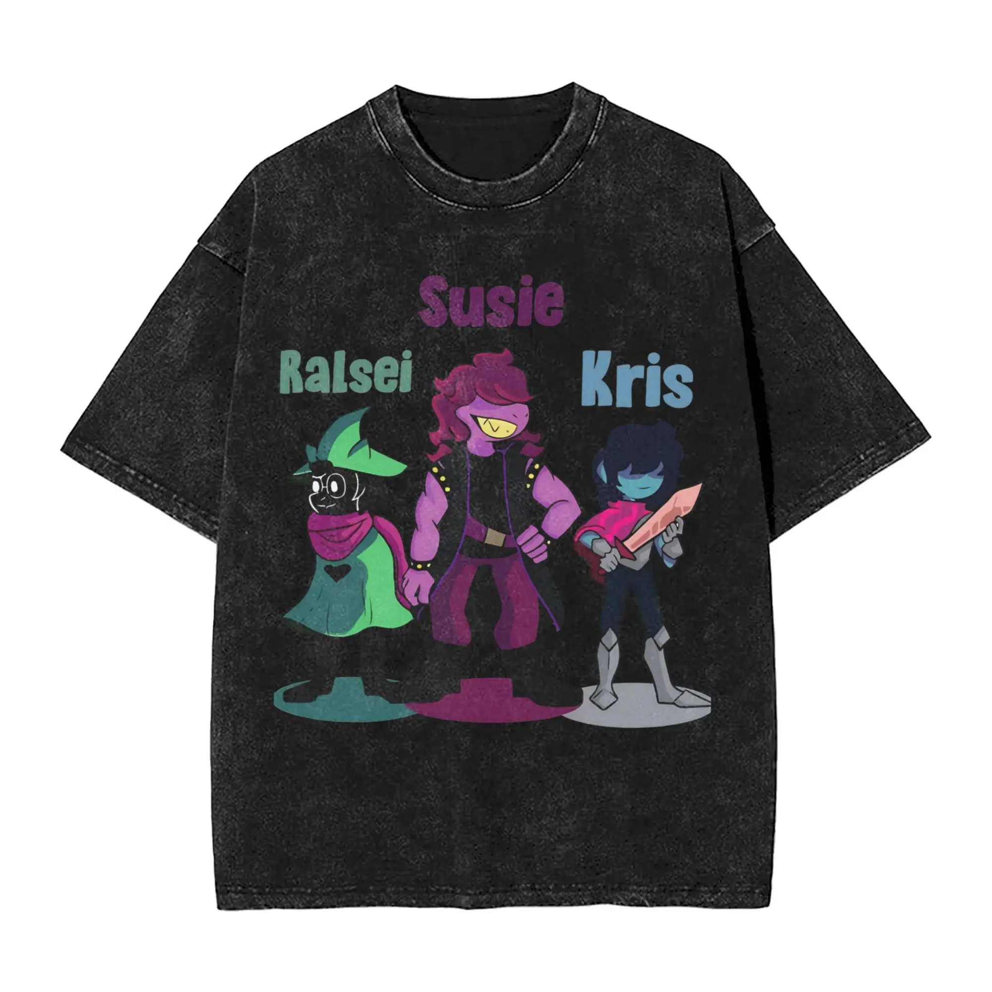 تي شيرت رجالي من Deltarune Ralsei Susie Kris تي شيرت عتيق مغسول بأكمام قصيرة ورقبة دائرية تي شيرت 100% قطن هدية عيد الميلاد #1