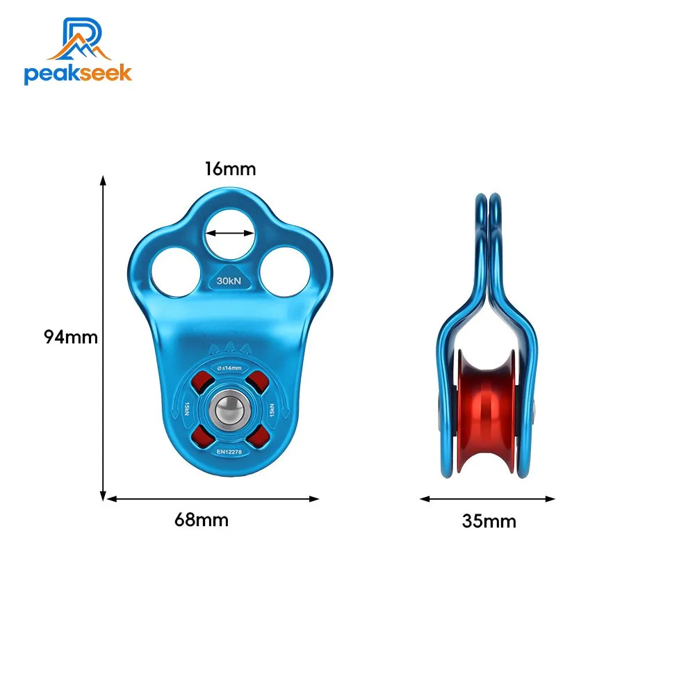 Peakseek 30KN 7075 Aluminum Alloy Single Pulley Built-in Ball Bearing 3-Hole Outdoor Rock Climbing Pulley view 4