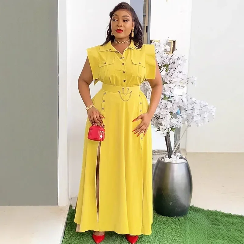 

Модный элегантный комплект для вечеринок: женский комплект из 2 предметов, рубашка с пуговицами и длинная юбка, подходящие для дня рождения или клуба, с карманами.