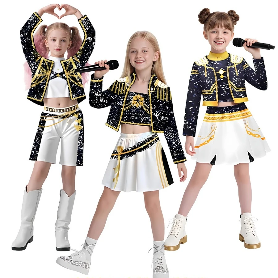 

Girls Kpop Demon Hunters Rumi Zoey Cosplay Huntrix Costume 3D Print Mira Stage Costumes Girls Halloween Party Clolthes Set