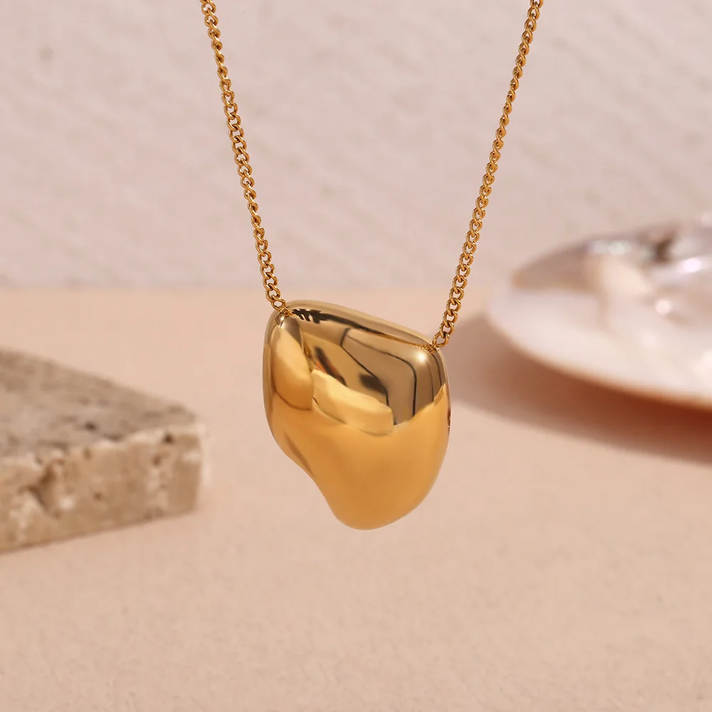 E.B.belle Irregular Meteorite Shaped Metal Pendant Necklace 18K Gold Plated Decoration 316L Stainless Steel Jewelry