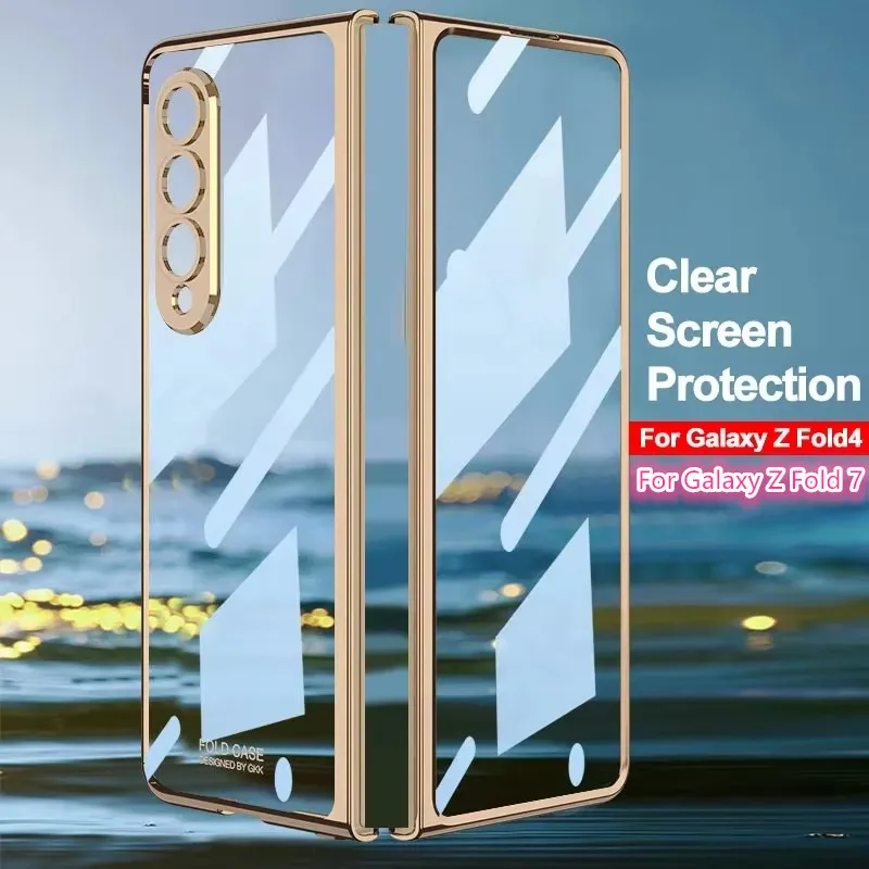 GKK الفاخرة تصفيح غطاء زجاجي للشاشة لهاتف سامسونج جالاكسي Z أضعاف 7 6 5 حافظة حماية الكاميرا البلاستيك الصلب لهاتف جالاكسي Z أضعاف 4 5