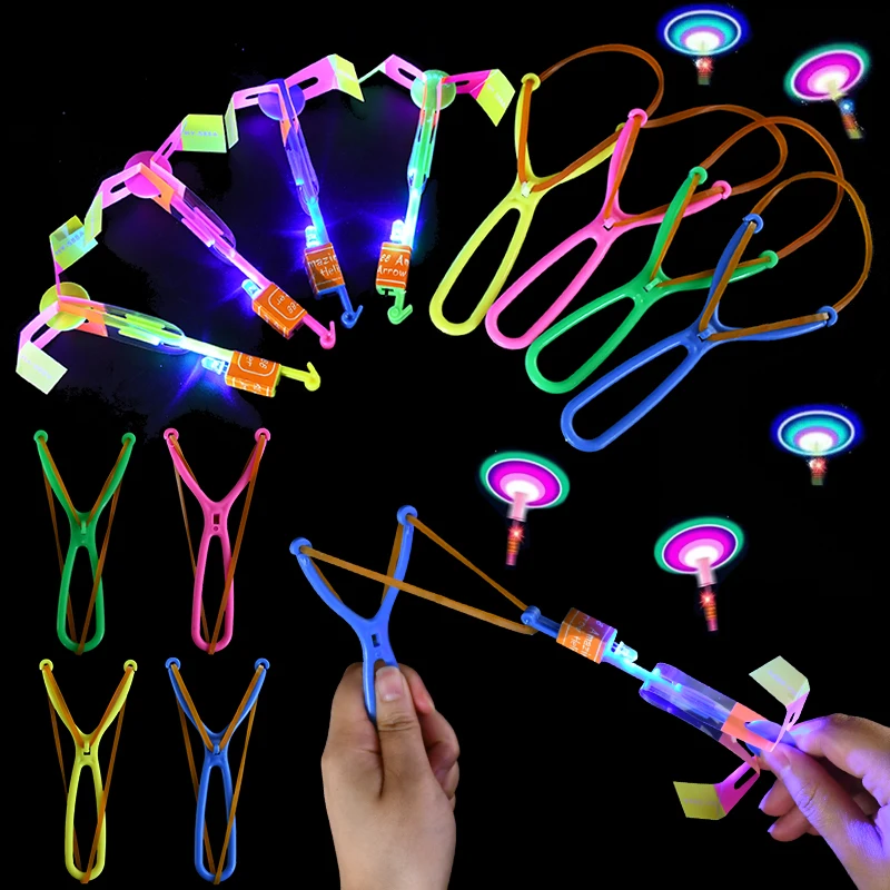 10pcs Led Slingshot Shining Light Flash Elastic Helicopter Rotating Flying Arrow Slingshot Glow In The Dark Toys Birthday Gift view 3