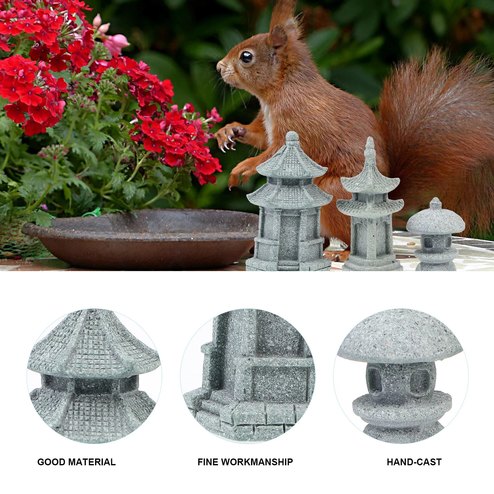 

3Pcs Stone Pavilion Ornament Miniature Landscape Decor for Bonsai Succulent Garden Micro Scene Home Desktop Decoration Light