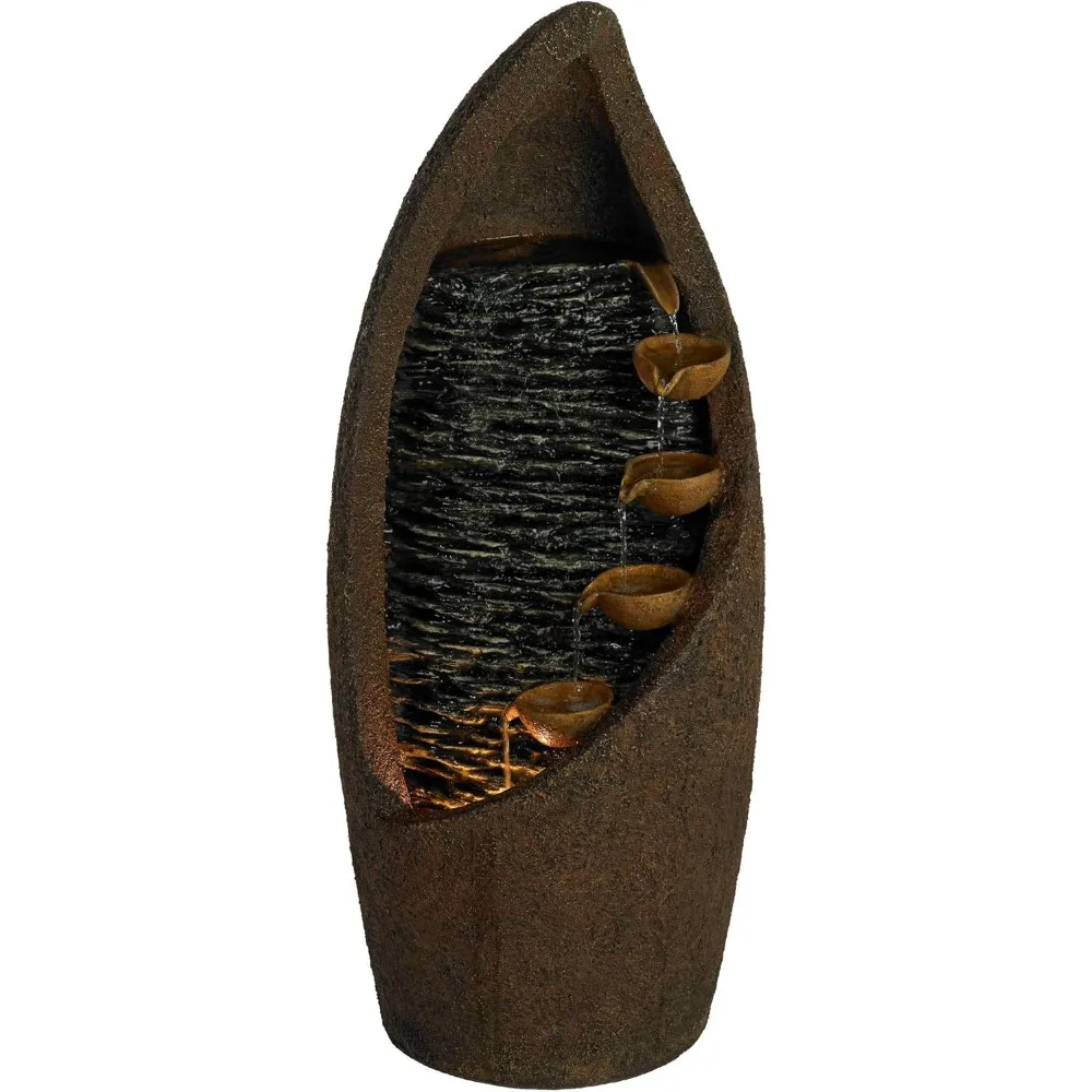 ناثان تتالي 34 1/2 ارتفاع ريفي كبير داخلي ديكور خارجي نافورة أرضية من الحجر الصناعي مع ضوء LED شلال قائم متدرج #6