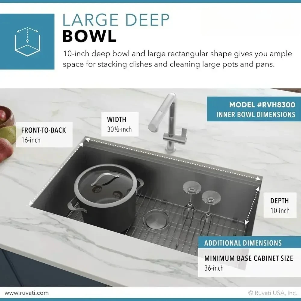 Brushed Finish, 32 Single Bowl Undermount Stainless Steel Kitchen Sink with Cutting Board and Accessories, Scratch-Resnt