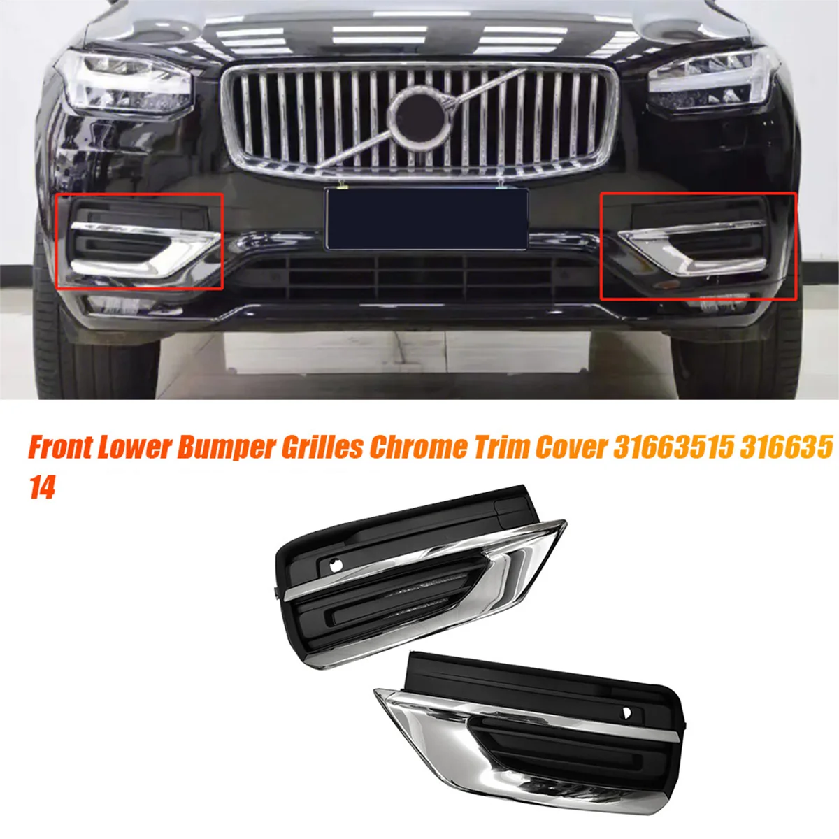 1Pair Car Front Lower Bumper Grilles Trim Chrome Cover 31663515 31663514 for Volvo XC90 2019-2022 31663539 31663540