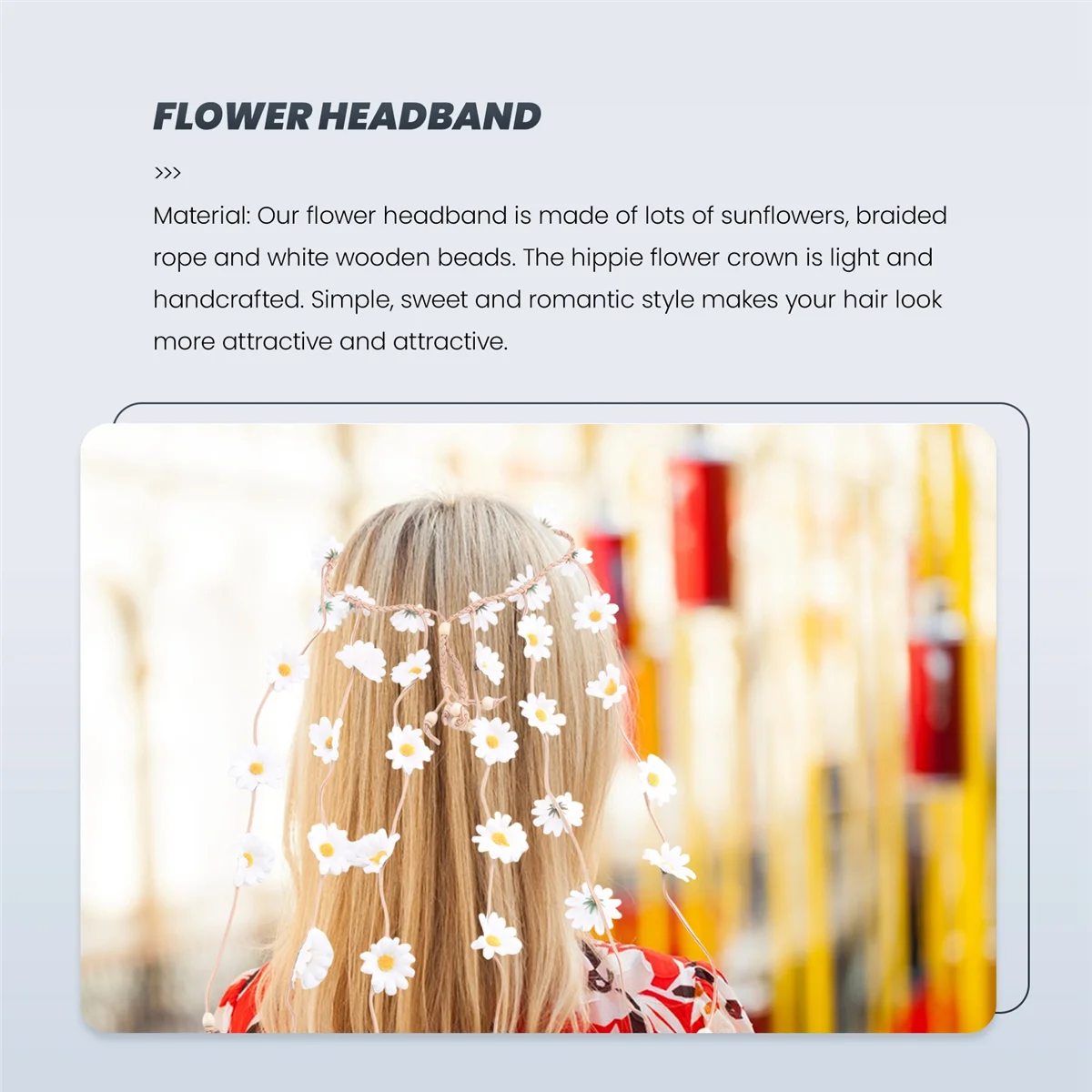 NEW 2Pcs Flower Hippie Headband Floral Crown Summer Sunflower Hair Accessories for 70 S Bohemian Costumes Style
