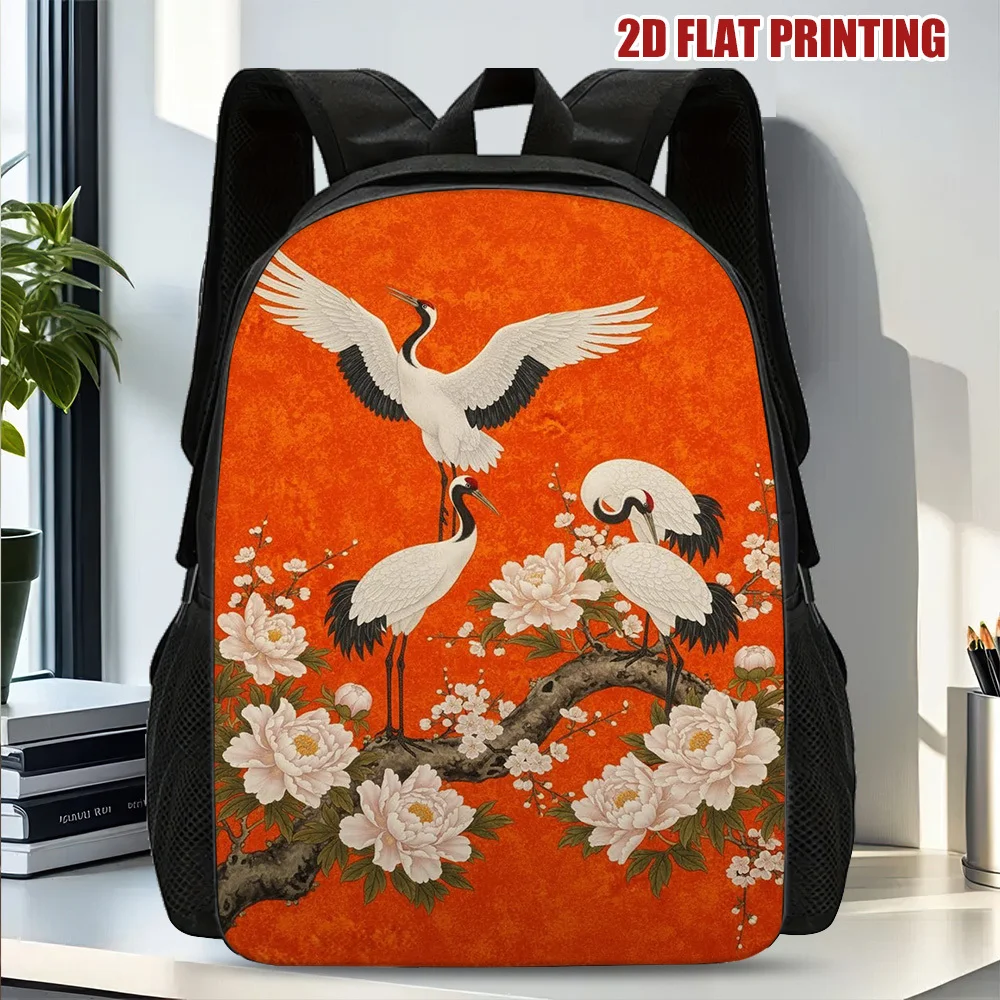 

Рюкзак с узором пионов, 1 шт. - Оранжевая школьная сумка с регулируемым плечевым ремнем, вместительными отделениями