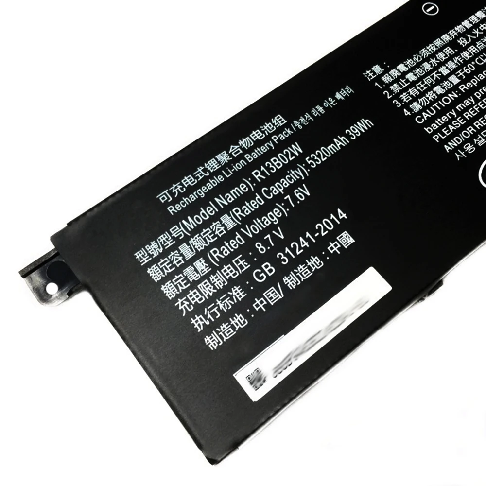 7XINbox 7.6V 39Wh 5107mAh/5320mAh R13B02W R13B01W Original Laptop Battery For Xiaomi Mi Air 13.3" Series Tablet R13B02W R13B01W
