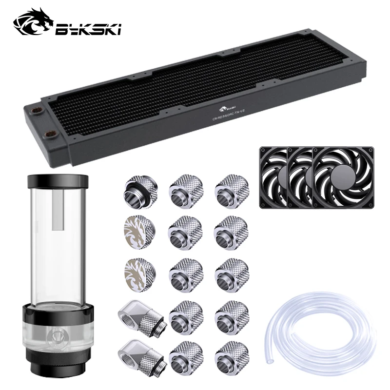 BYKSKI zestaw do chłodzenia wodą pompa wodna 120mm wentylator 360mm/240mm chłodnica PC System Cooler G1/4 'armatura twarda/rura węża — zdjęcie 2