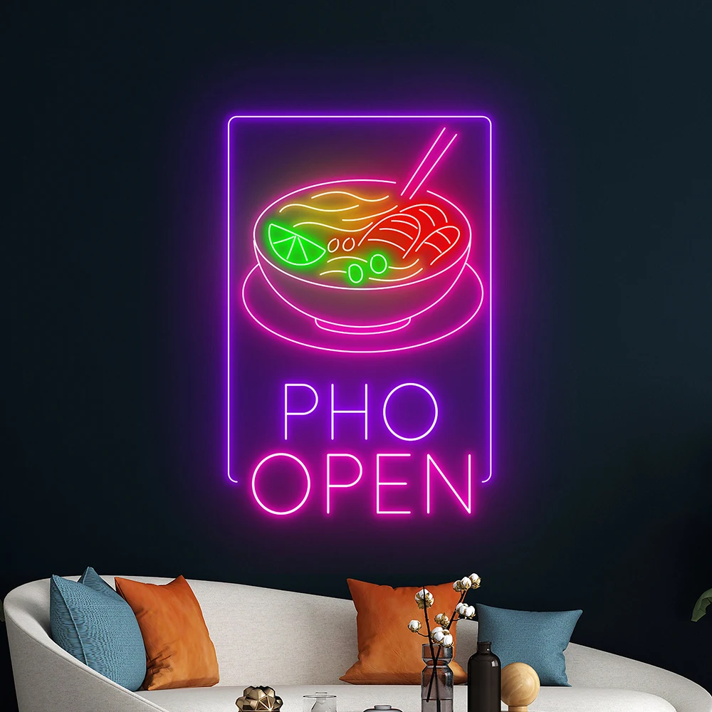 

Pho Open Restaurant Neon Sign for Vietnamese Food Room Wall Decor Welcome Led Neon Light Custom Business Logo Neon Signs