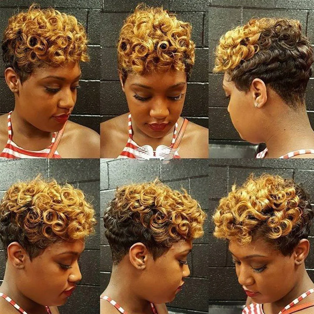 البرازيلي قصيرة عابث قطع الباروكات للنساء السود شعر الإنسان الأفرو غريب شعر مستعار مجعد الأفريقي مجعد كامل آلة صنع شعر مستعار