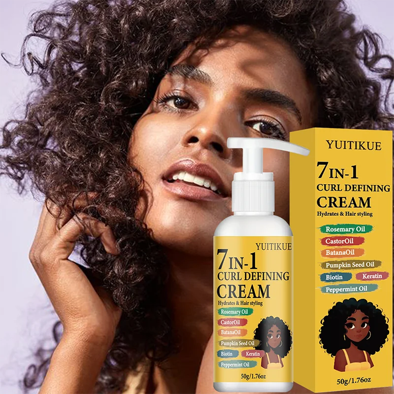 YUITIKUE 7-in-1 Curl Defining Cream, Hydrating Hair Styling Cream with Rosemary Oil & Castor Oil for Curly Hair