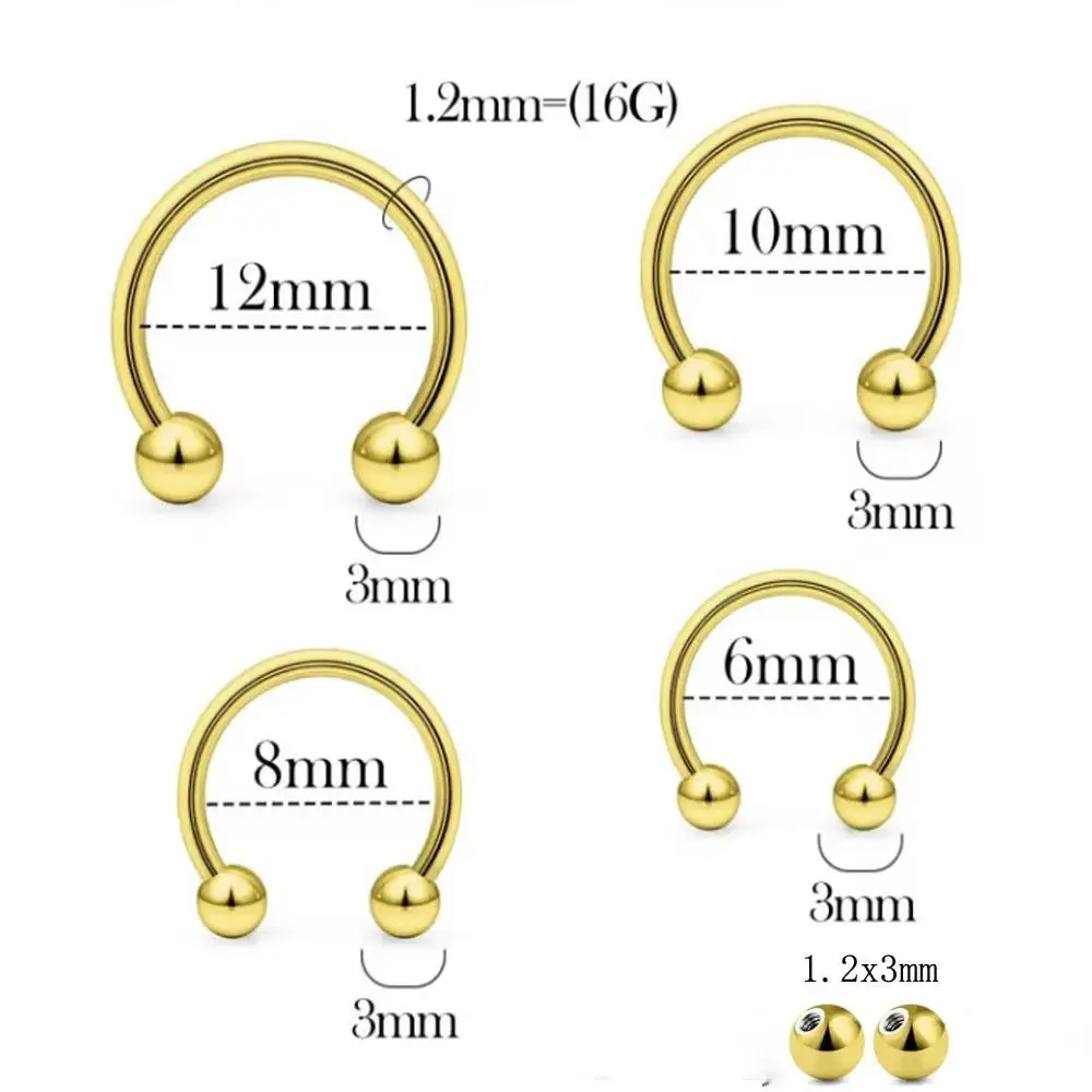 17Pcs Set Surgical Steel Horseshoe Septum Rings 6/8/10/12mm with Balls Tool Nose Cartilage Lip Fashion Body Piercing Jewelry