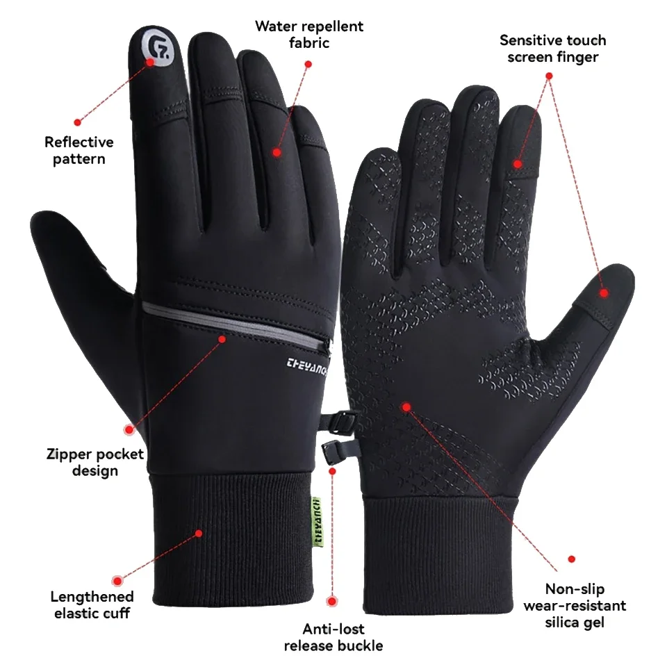 GOBYGO 1Pair Warm Cycling Gloves With Pocket Bicycle Motorcycle Riding Waterproof Non-slip  Full Finger Sports Gloves Unisex