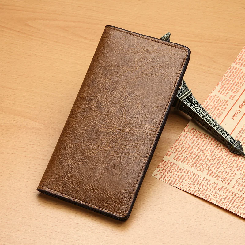 Lange Herren-Geldbörse, schmale Vintage-Leder-Geldbörse für Herren, mehrere Kartenfächer, lässig, minimalistisch, für Jugendliche, trendiges Design