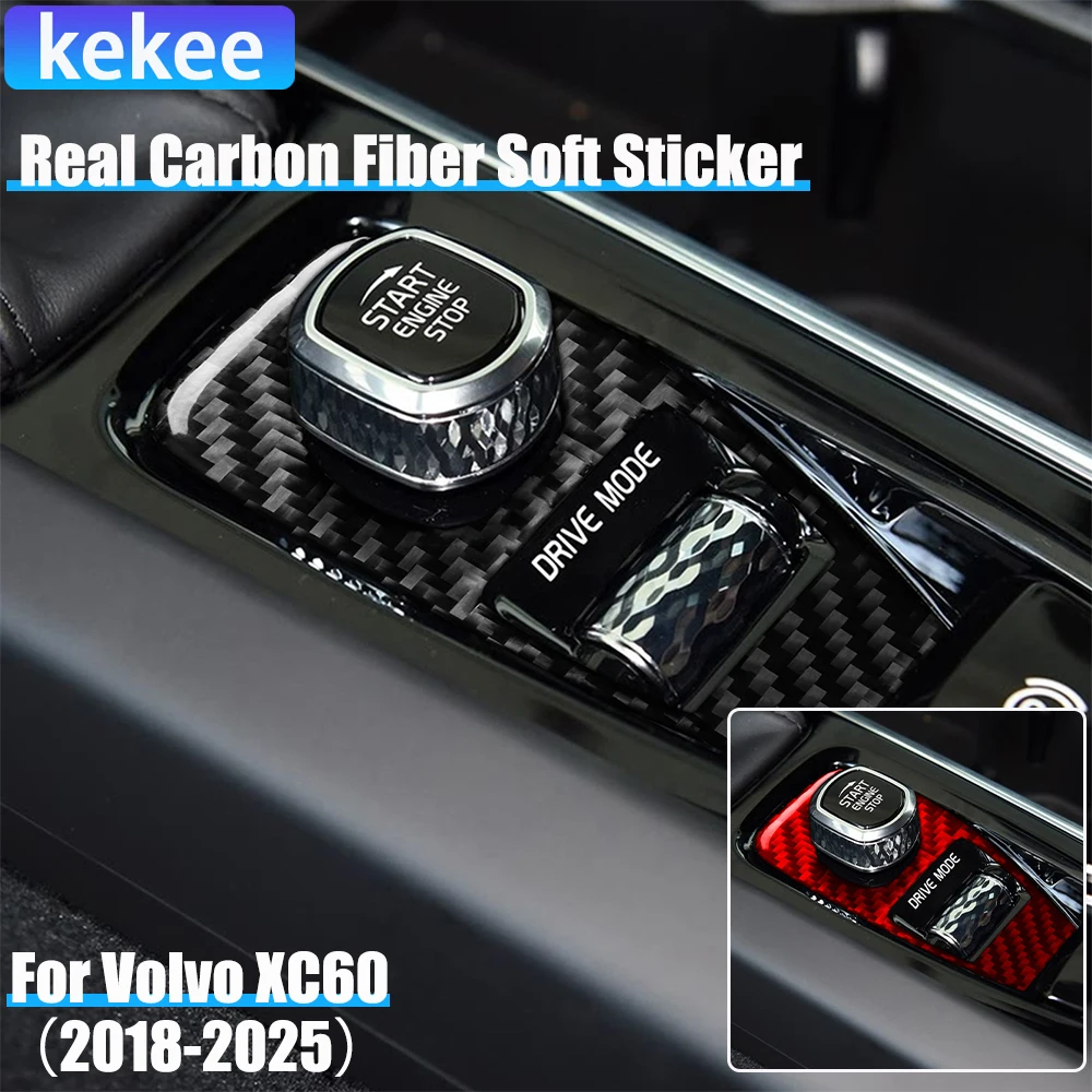 

Real Carbon Fiber Car Accessories Engine Start Panel Cover Soft Sticker For Volvo XC60 2018 2019 2020 2021 2022 2023 2024 2025