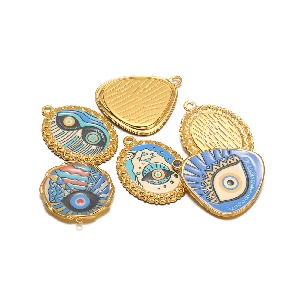 

4 шт./лот, эмалированные подвески от сглаза из нержавеющей стали, позолоченные подвески для DIY ожерелья, изготовления ювелирных изделий, фурнитура для браслетов, оптовая продажа