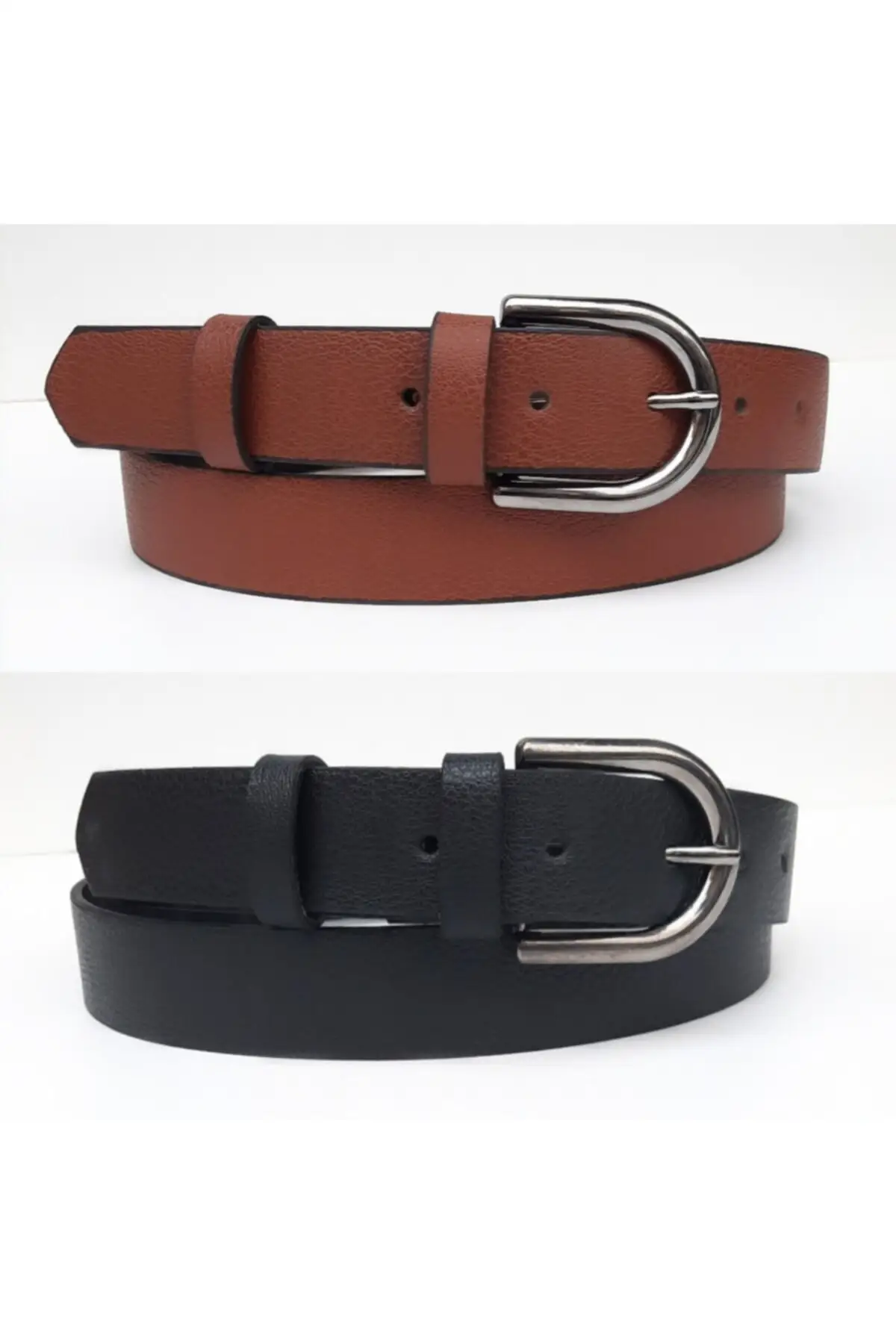 Black Tan Dual Belt Trend Women 'S Special Cut Belt High Quality Belt Buckle