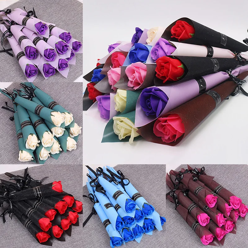 Valentine\'s Day Eternal Soap Rose Single Bouquet Artificial Flower Gift Festival Activity Party Decor Multi-color Aroma Flower