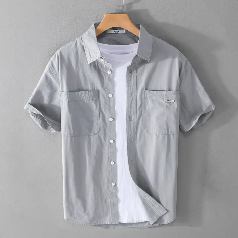 

Summer Thin ort Sve Cotton irt Men's Casual Loose Fit Color Versatile Japanese Sle Workwear irt for Youth