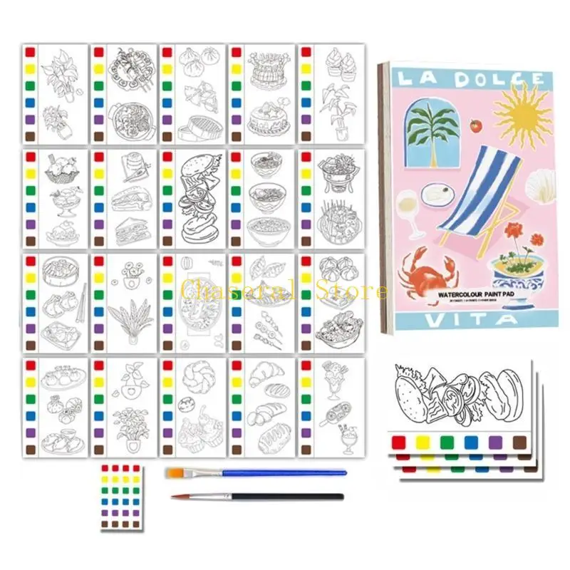 Livro pintura aquarela bolso E7CE, 21Páginas, Livro Colorir aquarela Pintura Viagem