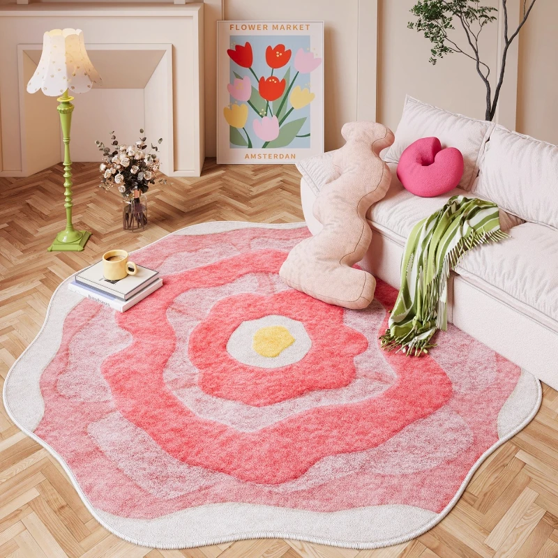 

Color Flower Living Room Decoration Carpet Pink Girl Style Rugs for Bedroom Fluffy Soft Irregular Rug Home Thick Plush Floor Mat